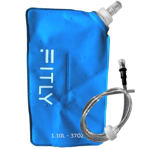FITLY Soft Flask Running Water Bottle - Collapsible Hydration Flask - color: Blue, size: 37 Ounces