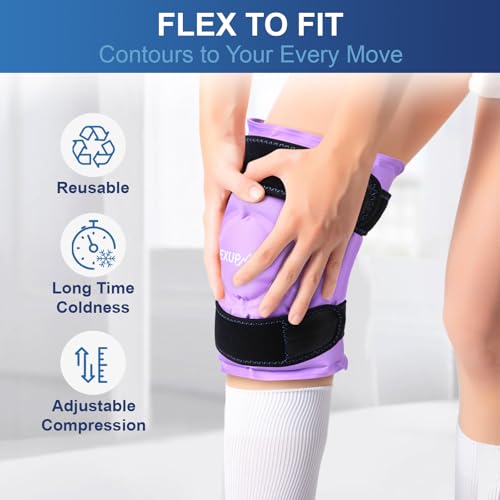 APEXUP Ice Pack for Knee Pain Relief, Large Reusable Wrap After Surgery, Flexible Gel Cold Pack for Injuries, Pain Relief for Back, Shoulder, Elbow, Ankle and Leg (Purple, XXL, 2PK) - size: 2X-Large-2PK, style: Purple