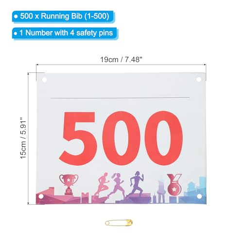 PATIKIL Tearproof Running Bib Numbers, Medals Waterproof Race Competitor Numbers with Safety Pin for Marathon Sports Game Competition Runner - style: 1-500