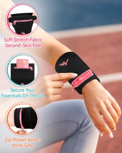 NEWZILL Wrist Wallet Wristband with Zipper for Men & Women, Cotton - color: White, size: Small