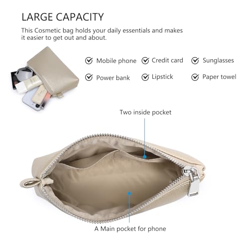 Small Makeup Bag for Purse, Leather Cosmetic (Pearl White Tea) - color: Pearl White Tea