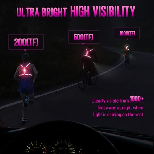 LED Reflective Vest Running Gear, Light Up Running Vest Rechargeable, Night Safety Gear for Walking Running Cycling - color: Pink