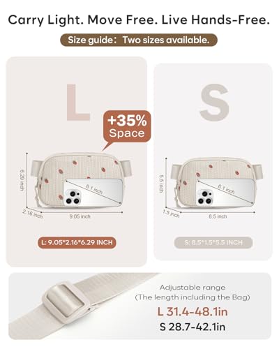 Pritent Fanny Packs for Women Crossbody Belt Bag With Zipper Back Pocket - color: Strawberry Beige, size: Large
