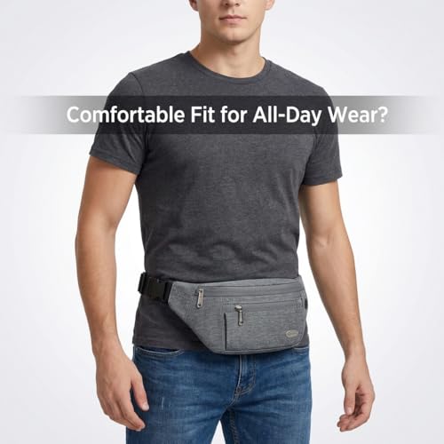 Entchin Water-Resistant Fanny Pack, 4-Zipper Belt Bag - color: Grey