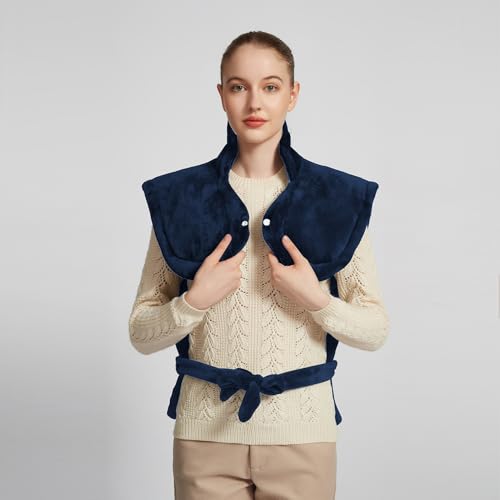 26" x 35" Flannel Neck&Shoulder&Back Heating Pad with 12 Temperature Settings&Countdown Timer, Pain Relief for Back/Neck/Shoulders/Menstrual Pain(Navy Blue) - color: 03-navy Blue