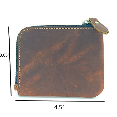 JJNUSA Genuine Leather Zipper Coin Purse Wallet With Key Car Smart Holder, Change Purse, Coin Pouch Holder For Men (Brown) - color: Brown