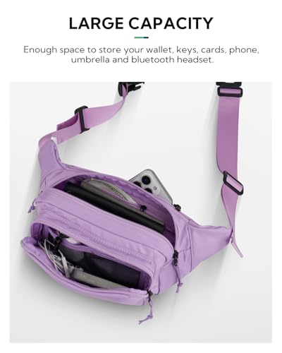 WATERFLY Fanny Pack Waist Bag: 2.5L Large 5 Zipper Pockets for Women Men - color: Purple