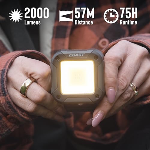 Coast QB2R 2000 Lumens Voice Control Rechargeable Utility Light, Six Light Modes, 75 Hour Run Time, Magnetic Base