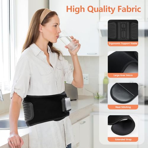 Lower Back Massager Belt with Four Modes Heating & Massage & Red Light, Ergonomic Support Massage Belt with Timer, Portable Cordless Heating Pad for Back Relieve Pain, Battery-Powered