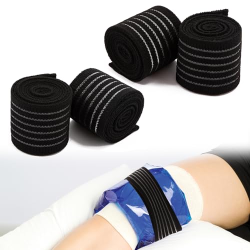 4Pack Elastic Ice Pack Straps,35.5" x 2" Reusable Fastening Bands - color: Black