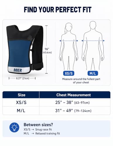 MIER Running Hydration Vest for Women Men, 500ml Soft Flask & Phone Holder - color: Blue, size: Medium-Large