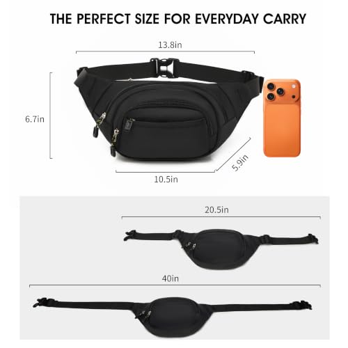 Large Fanny Pack for Men Women NSYOOMH, Crossbody Waist Bag 5-Zipper Pocket - color: Black