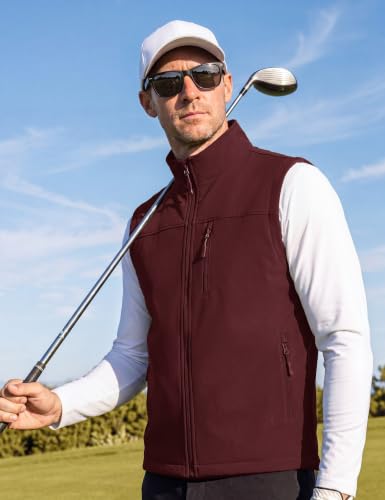 MAGCOMSEN Men's Softshell Golf Vest Outerwear Lightweight Fleece - color: Wine Red, size: X-Large