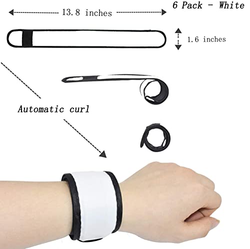LED Glow Slap Bracelets Light Up Wristbands Flashing Arm Wrist Bands High Visibility Safety Gear Lights for Cycling Walking Running Concert Camping Outdoor Sports, Fits Women Men - color: White - (6 Pack) - New Packaging, Come With 2 Extra Button Battery