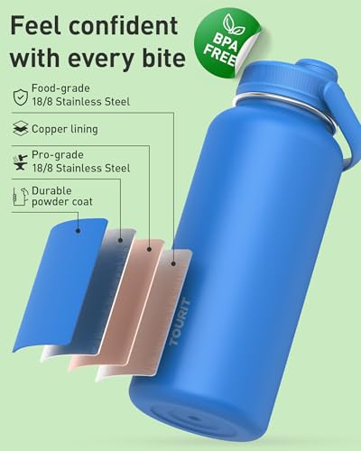 TOURIT 40 oz Insulated Stainless Steel Water Bottle, Black - color: Obsidian, size: 40 Ounces