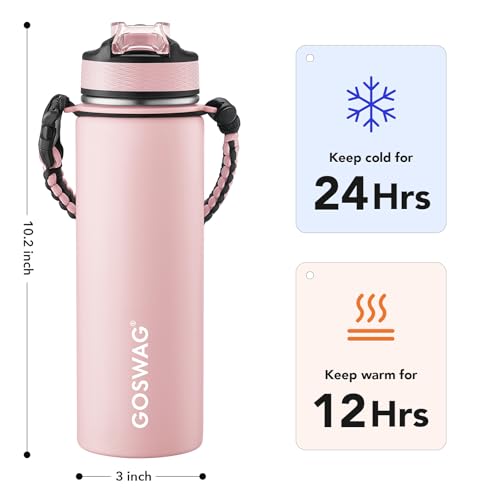 GOSWAG 24oz Insulated Stainless Steel Travel Water Bottle, 2 Lids - color: Matte Pink