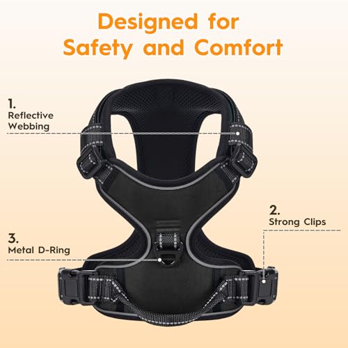 No Pull Dog Harness, No-Choke Soft Padded Reflective Dog Vest Harness with Front Clip & Top Handle, 2 Quick-Release Buckles, Adjustable for Small Medium Large Dogs - color: Black, size: X-Small