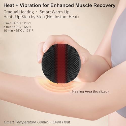 Vibrating Massage Ball with Heat, 7 Modes, Memory, 3.6 in, Black - color: Black