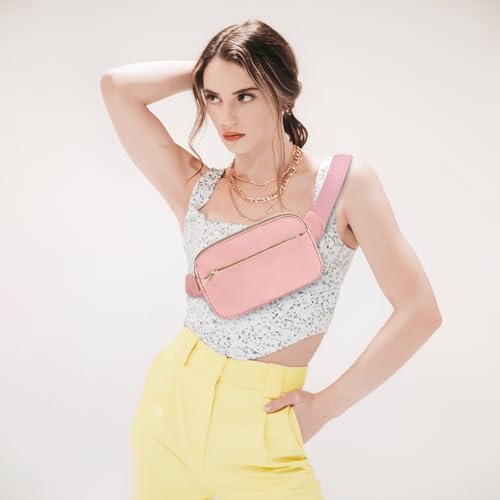 Fashion Fanny Bag-Waist Pack With Adjustable Belt Bag-Unisex Crossbody Pack For Travel Running Hiking-Pink - color: 3-Zipper Pink