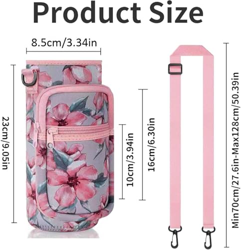 40oz Insulated Water Bottle Sling with Phone Pocket, Crossbody Carrier - color: Flower Pink, size: 40oz