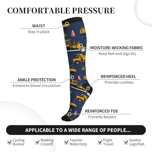 Compression Socks Knee High Circulation Support Socks For Women Men Athletic Running Work Hiking Cycling Travel - color: Construction