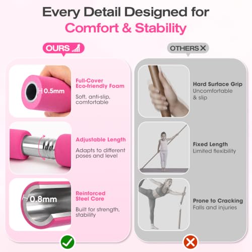 Yoga Stick, Mobility Stick for Stretching, Adjustable Exercise Stick - color: Pink