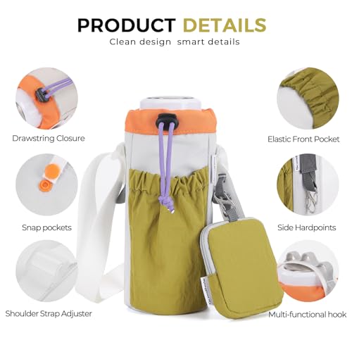Water Bottle Holder with Strap Fits 16-24oz Bottle, Water Bottle Carrier with Earphone Bag, Hands-Free Crossbody Bottle Bag for Dog Walking, Travel, Hiking & Everyday Use - color: Khaki