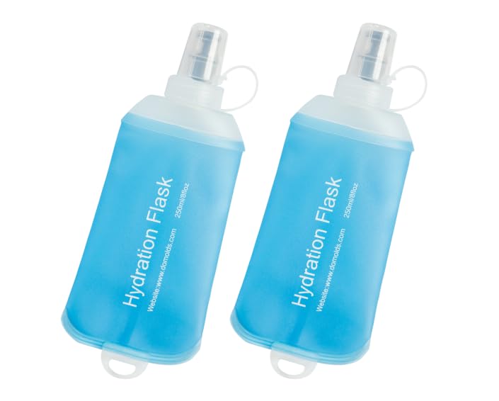 CLINTT 250ml Soft Flask, Foldable Running Water Bottle, TPU Folding Soft Water Flask, BPA-Free Collapsible Flask for Hydration Pack Running Vest, Cycling, Climbing, Hiking - 2Pcs, Blue - color: 2pcs,250ml blue