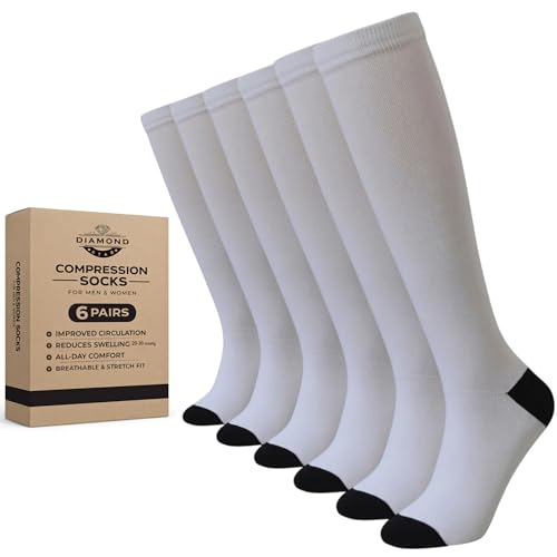 Diamond Star 6 Pairs Compression Socks for Men & Women, Knee High Socks - color: 6 Pairs White
