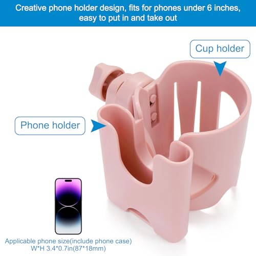 Accmor Stroller Cup Holder, Universal Cup Holder for Walker Wheelchair Bike Scooter, 360° Rotatable Stroller Cup Holder Attachment Walker Wheelchair Accessory - color: Cup Phone Holder-Pink