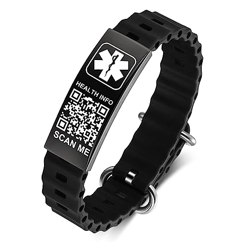 Medical Bracelets for Men Women with QR Code Medical Alert ID Bracelets - color: Midnight Black
