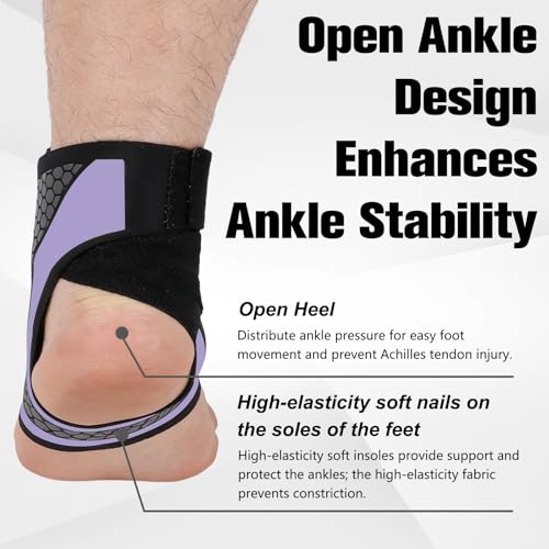 Ankle Brace for Men & Women, Adjustable Figure-8 Stabilizer with Straps for Basketball, Volleyball & Running, Compression Sleeve for Sprained Ankle, Plantar Fasciitis & Tendonitis Relief (2 Pack,Purple) - color: Purple