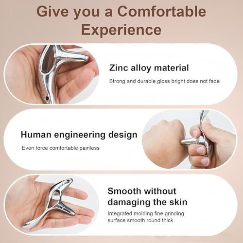 Ergonomic Deep Tissue Massage Tool, Metal Trigger Point Gua Sha Scraper for Full Body Myofascial Release, FSA Eligible Acupressure Thumb Saver Tool for Neck, Back & Muscle Knot Relief