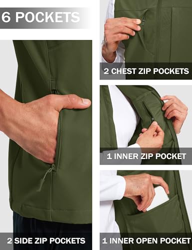 MAGCOMSEN Men's Lightweight Softshell Vest Outerwear Fleece Golf Running - color: Army Green, size: Small