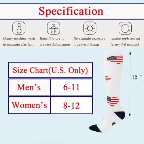 Compression Socks for Women Festival Knee High Socks Calf Stockings - color: Flag Heart, size: Large