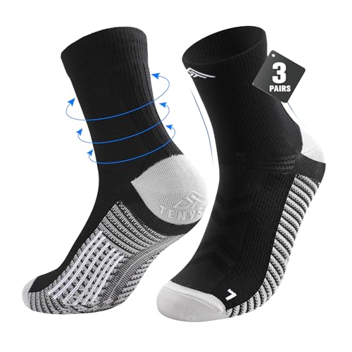 Mens Compression Running Socks: 15-20 mmHg Arch Support Non-Slip - color: C-black Black Black, size: 13-16
