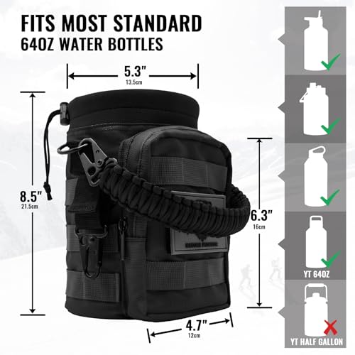 NATURE PIONEOR 32 64 128oz Tactical Water Bottle Pouch, MOLLE Bottle Holder - color: Black, size: 64OZ