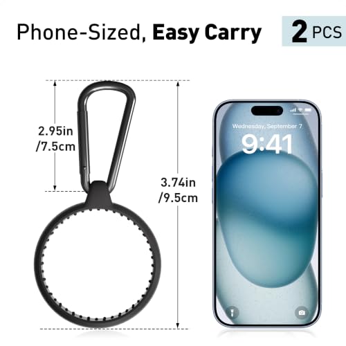 Water Bottle Carrier Hook Clip with Carabiner, 2 Pack Silicone Bottle Holder Fits 3.15-3.94 Inch Bottle Necks, Portable Hanging Hook for Outdoor Hiking Camping Travel