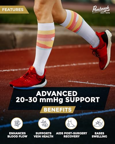 Pembrook 3 Pairs Compression Socks 20-30 mmHg - Compression Socks for Women and Men | Running, Athletic, Travel, Nurses - color: Nature Patterns (Mountains/Trees/Sunset) - 3 Pairs, size: X-Large