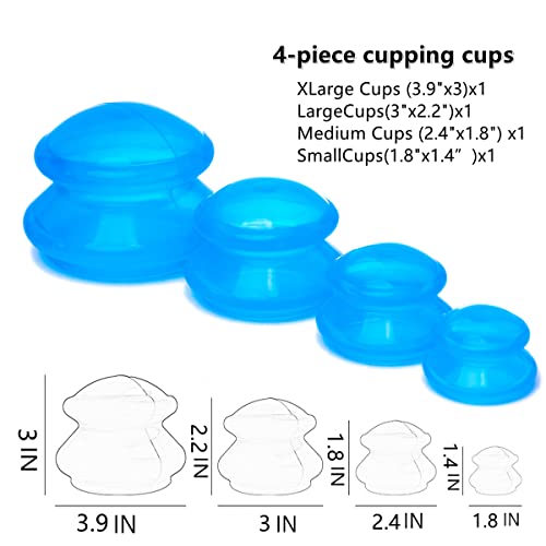 4 Size Silicone Cupping Therapy Sets- Cupping Therapy Professional Studio and Home Use Cupping Set, Stronger Suction Best for Myofascial Massage, Muscle, Nerve, Joint Pain