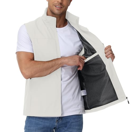 Eisctnd Mens Lightweight Quick Dry Vest Sleeveless Outerwear Utility Jacket - color: Beige, size: Small