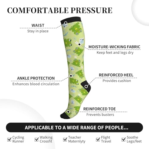 Crazy Fun Compression Socks, Unisex Knee High Support Socks - color: Frog