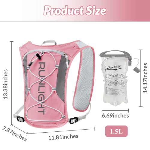Runlight Running Vest for Women Men, Adjustable Hydration Backpack Breathable Reflective with 1.5L Water Bladder for Hiking, Trail, Running, Marathons, Cycling - color: Pink