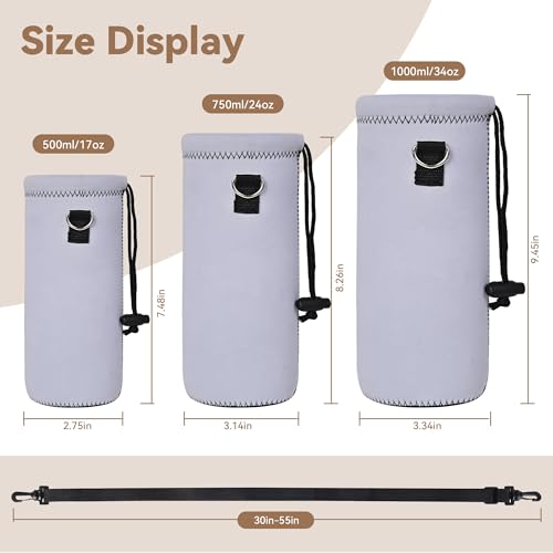 AUPET Water Bottle Sling Bag Carrier Crossbody Sleeve,Insulated Neoprene Bottle Case Holder Pouch Cover 500ML/17oz with Shoulder Strap for Walking Women Men - color: Pure Grey