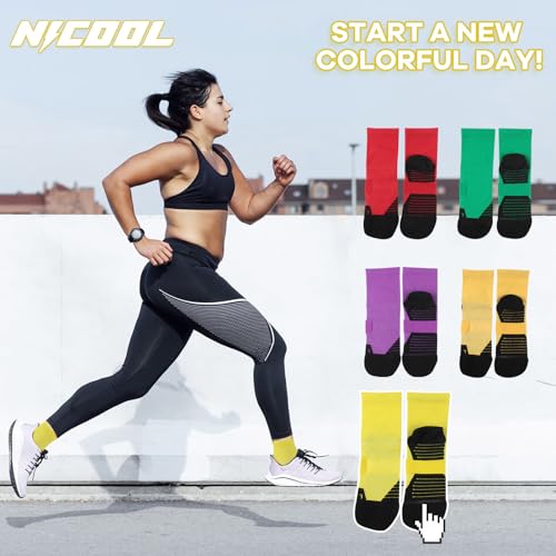 NIcool Cycling Socks For Men, 1/3 Pairs Bright Seamless Compression Running Crew Socks Youth Cushioned Tennis Quarter Socks - color: 3 Pairs Yellow