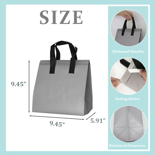 12Pcs Disposable Insulated Lunch Bags Thermal Cooler Bag for Food Delivery - color: Gray, size: 9.45"(H) x 9.45"(L) x 5.91"(W)