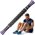 Muscle Roller Stick, Black Purple, Hand Held Body Massager, 9 Rollers - color: Black Purple