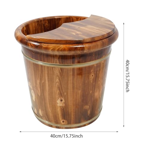 Wooden Foot Bath Bucket Foot Soaking Bath Basin with Lid Wood Footbath Barrel with Massage Beads Plate Pedicure Barrel for Spa, Massage, Sauna 15.75 * 15.75in (Brown) - color: Brown