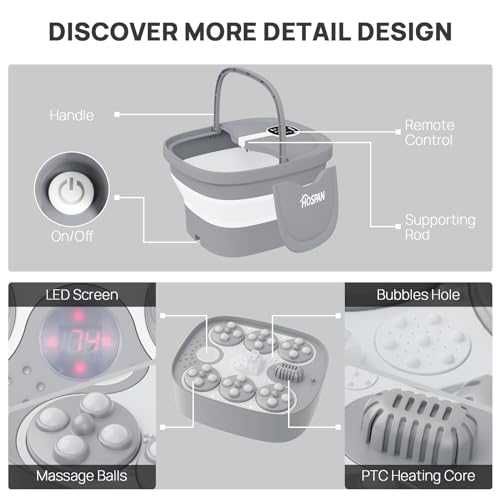 HOSPAN Collapsible Foot Spa Electric Rotary Massage, Foot Bath with Heat, Bubble, Remote, and 24 Motorized Shiatsu Massage Balls. Pedicure Foot Spa for Feet Stress Relief - color: Gray