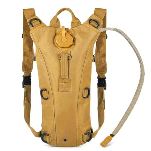 Tactical Water Hydration Pack Military 3L Water Bladder Carrier Backpack Leakproof for Running Jogging Cycling Hiking - color: Brown Tan